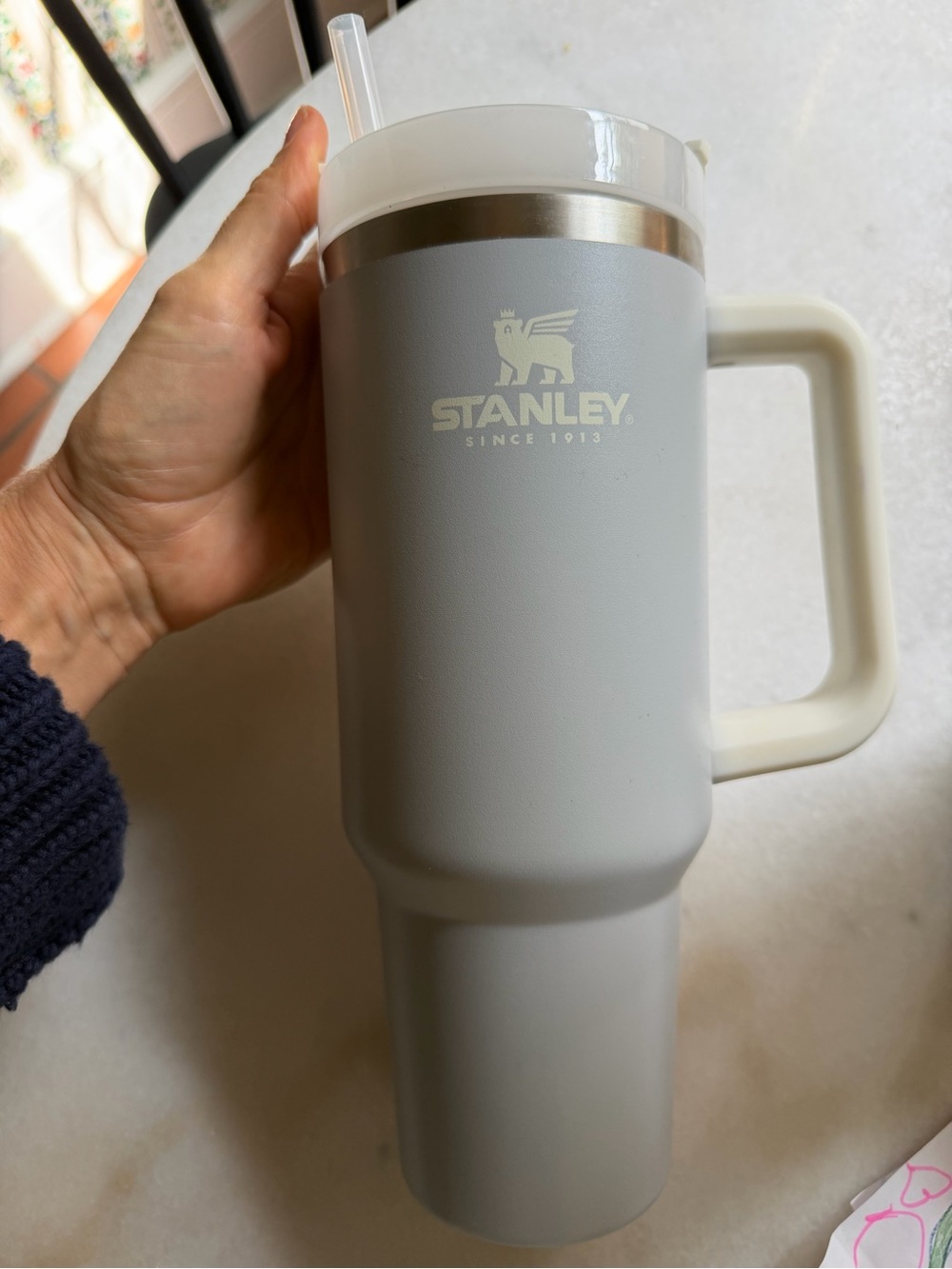 Stanley Light Gray Insulated Tumbler with White Handle